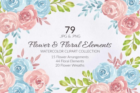 79 Flower and Floral Watercolor Clipart