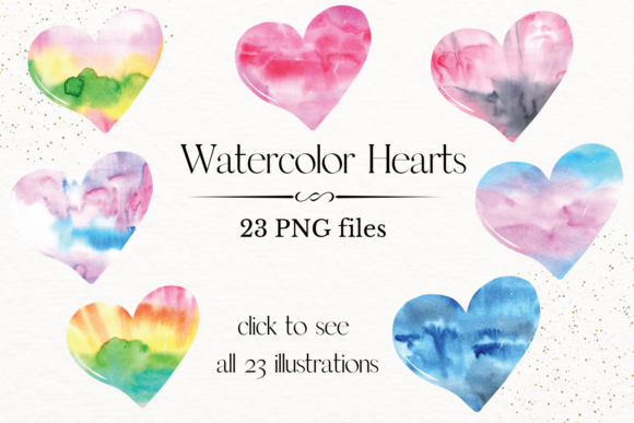 Atercolor Hearts Clip Watercolor Texture & Illustrations