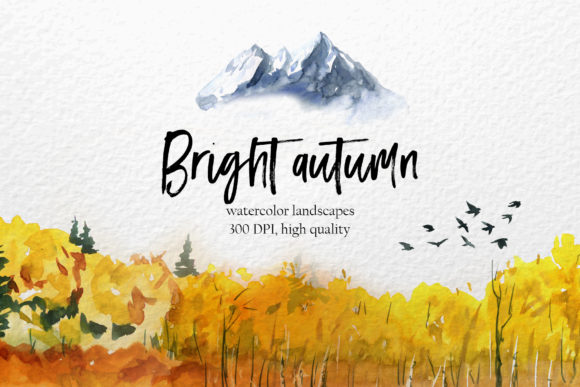 Autumn Landscape Watercolor Clipart & Illustrations