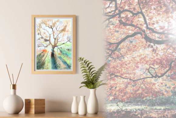 Autumn Light Watercolor Print Clipart & Illustrations