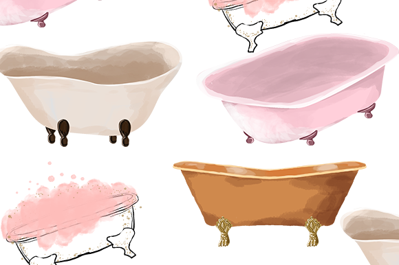 Bathtub Watercolor Illustration Clipart Review