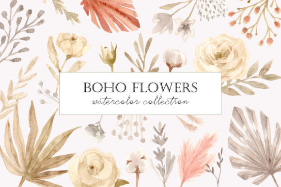 Boho Flowers Watercolor Illustrations