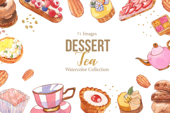 Dessert English Tea Watercolor Set Illustrations