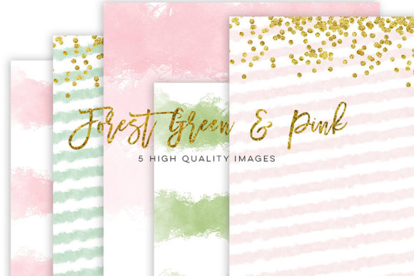 Forest Green and Pink Watercolor Clipart