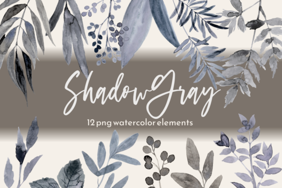 Gray Black Leaves Watercolor Clipart & Illustrations