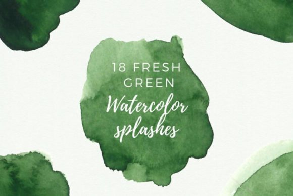 Green Watercolor Splotches Set Illustrations