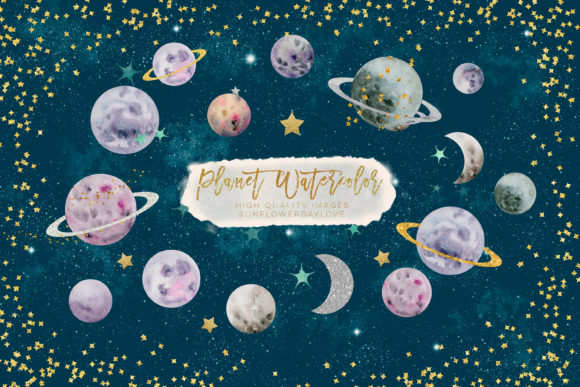 Planets Watercolor Clipart & Illustrations