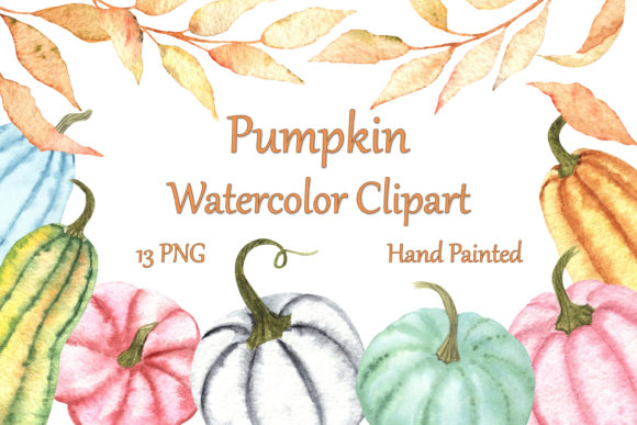 Pumpkin Autumn Watercolor Clipart & Illustrations