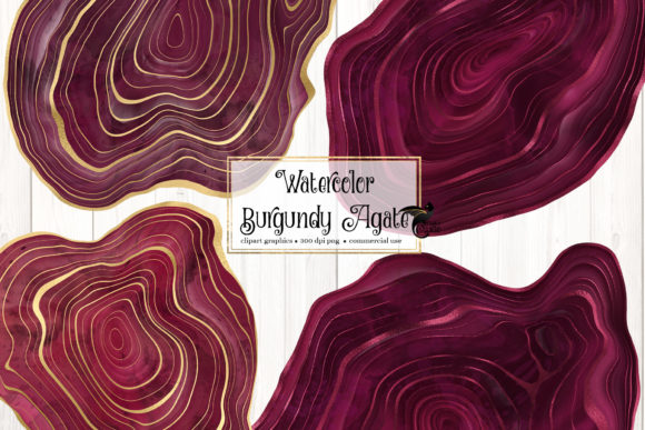Watercolor Burgundy Agate Clip Art & Illustrations
