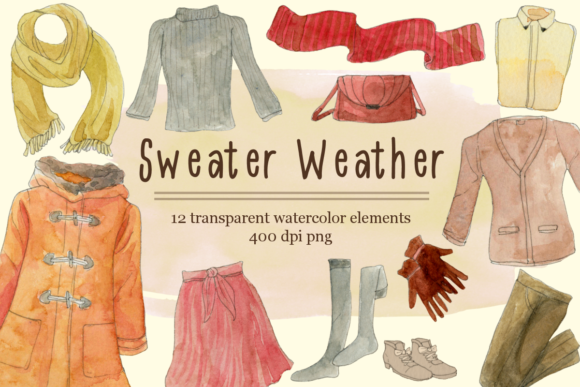 Watercolor Fall Fashion Clipart Set Illustrations