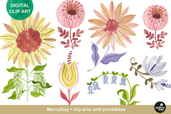 Watercolor Flowers Pastel Clip Art & Illustrations