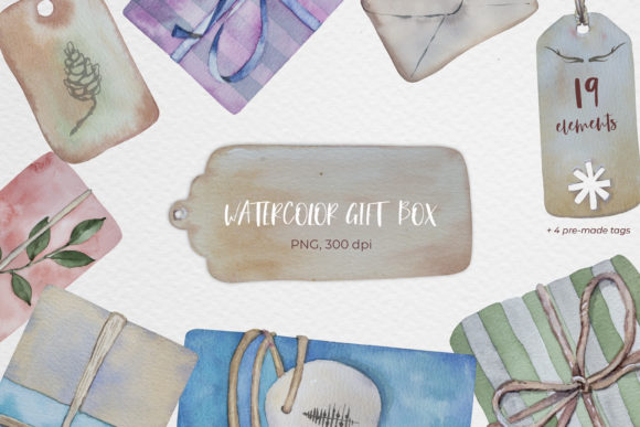 Watercolor Gift Boxes and Tags Illustrations