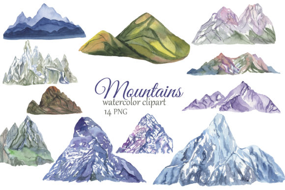 Watercolor Mountains Clipart & Illustrations