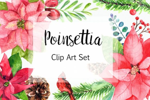 Watercolor Poinsettia Clip Art Set: Holiday Illustrations
