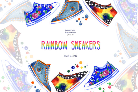 Watercolor Rainbow Sneakers Illustrations Review