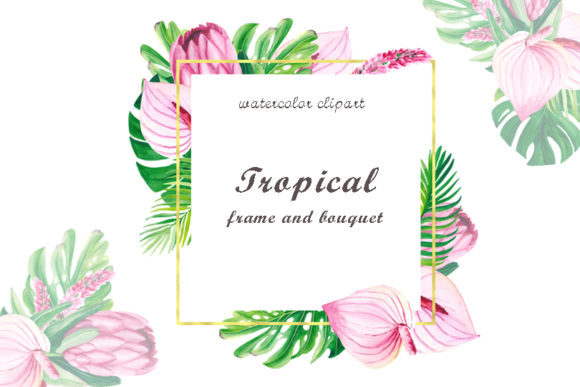Watercolor Tropical Frame Clipart & Illustrations