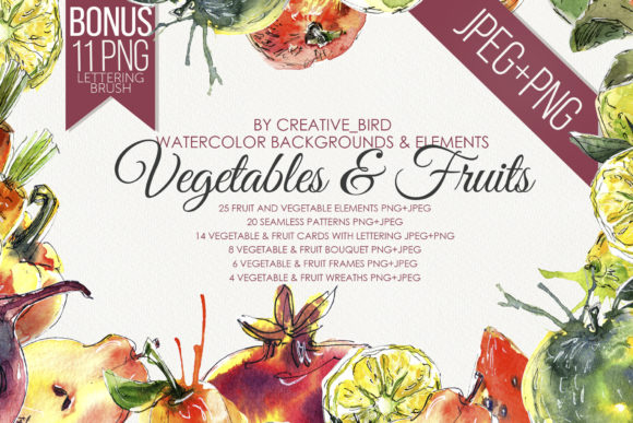 Watercolor Vegetables and Fruits Illustrations