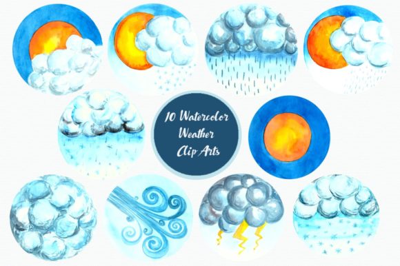 Watercolor Weather Forecast Clip Art & Illustrations