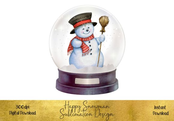 Watercolour Snowman in a Snow Globe Illustrations