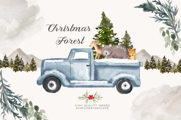 Winter Watercolor Woodland Clipart & Illustrations